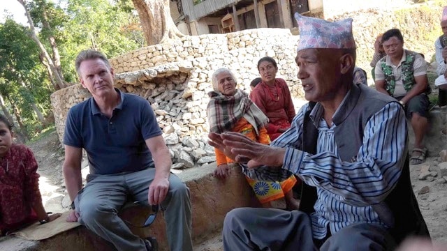 Jock participates in an assessment with the Amity Foundation and the Lutheran World Federation (LWF) in a village that had been largely destroyed two hours north-east of Kathmandu (photo by Jock Baker)